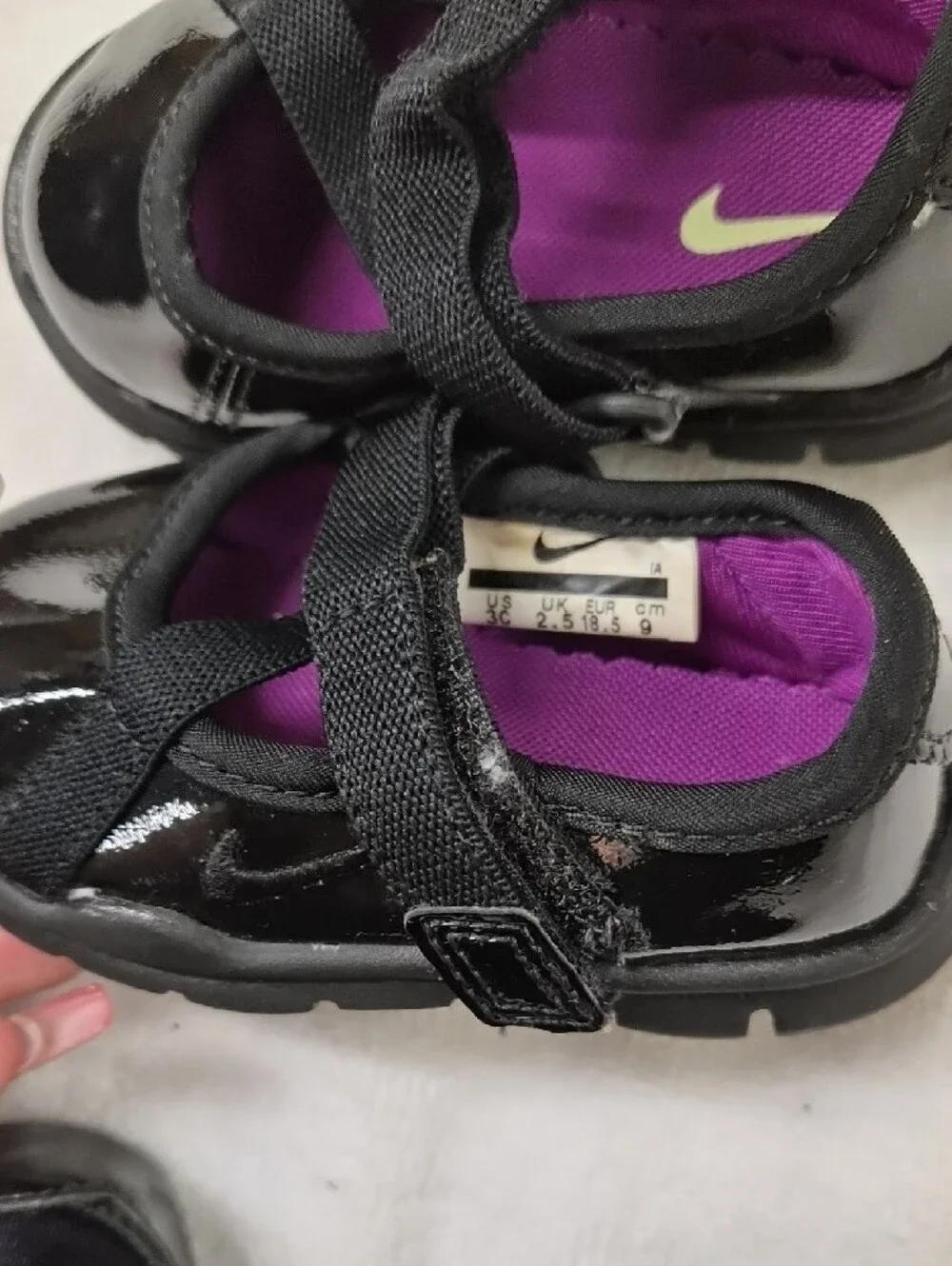 Nike Girls Black Mary Jane Shoes with Purple Insoles And Grey Insoles